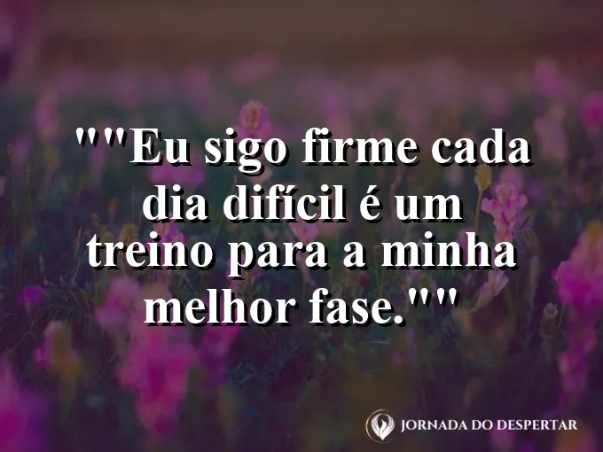 Frase para status: "Eu sigo firme: cada dia difícil é um treino para a minha melhor fase."