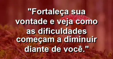 “Fortaleça sua vontade e veja como as dificuldades começam a diminuir diante de você.”