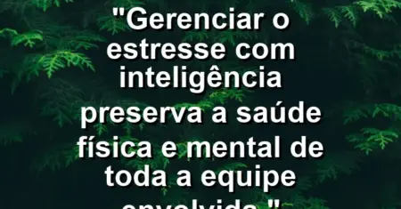 “Gerenciar o estresse com inteligência preserva a saúde física e mental de toda a equipe envolvida.”
