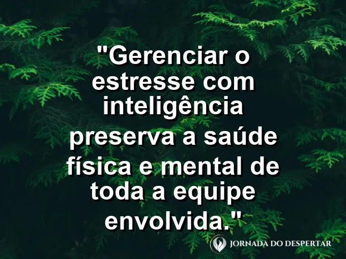 Planta crescendo em uma mesa de escritório iluminada com frase sobre gestão do estresse.