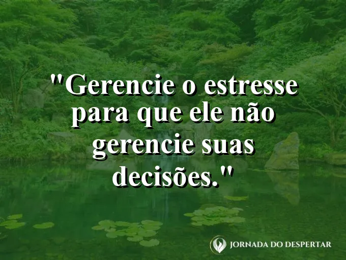 Frase sobre estresse: Gerencie o estresse para que ele não gerencie suas decisões.
