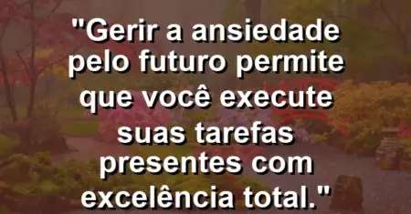 “Gerir a ansiedade pelo futuro permite que você execute suas tarefas presentes com excelência total.”