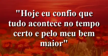 “Hoje eu confio que tudo acontece no tempo certo e pelo meu bem maior”