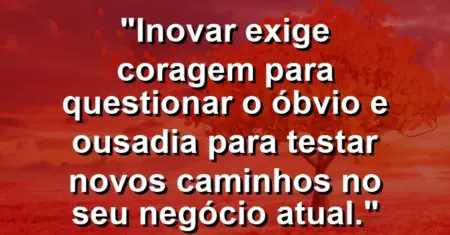“Inovar exige coragem para questionar o óbvio e ousadia para testar novos caminhos no seu negócio atual.”