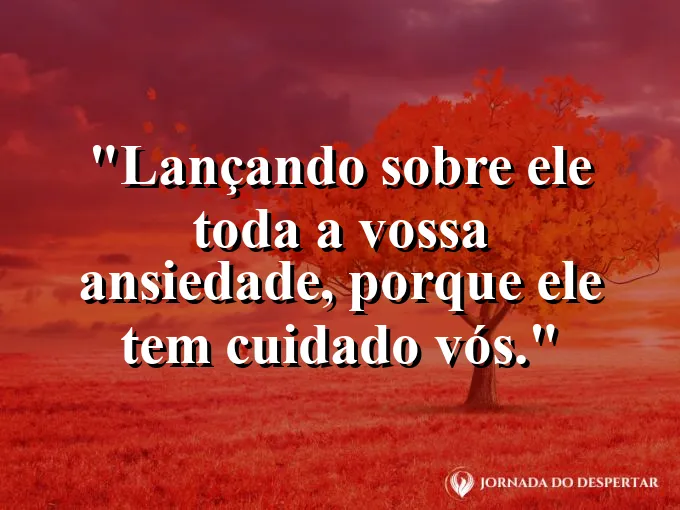 Pessoa soltando um fardo pesado aos pés de uma cruz com frase sobre lançar ansiedade.