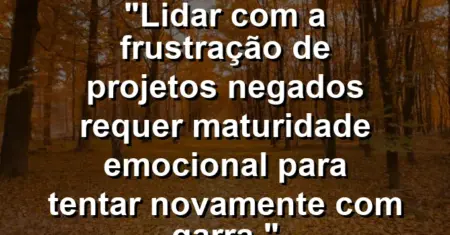 “Lidar com a frustração de projetos negados requer maturidade emocional para tentar novamente com garra.”