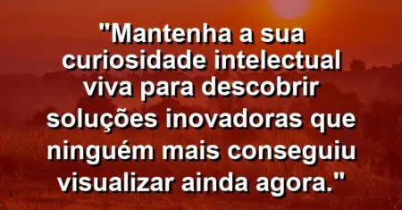 “Mantenha a sua curiosidade intelectual viva para descobrir soluções inovadoras que ninguém mais conseguiu visualizar ainda agora.”