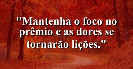 Mantenha o foco no prêmio e as dores se tornarão lições.