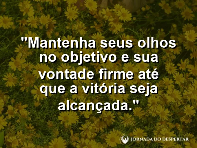 Arqueiro mirando o alvo com frase sobre vontade firme e vitória.