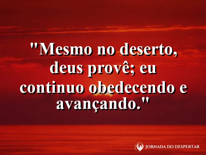 Imagem com a frase: Mesmo no deserto, Deus provê; eu continuo obedecendo e avançando.