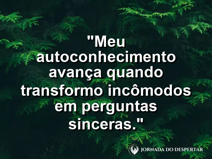 Imagem com frase de autoconhecimento sobre perguntas sinceras e evolução.