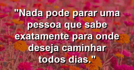 “Nada pode parar uma pessoa que sabe exatamente para onde deseja caminhar todos dias.”