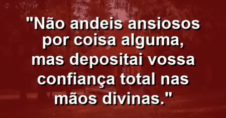 “Não andeis ansiosos por coisa alguma, mas depositai vossa confiança total nas mãos divinas.”