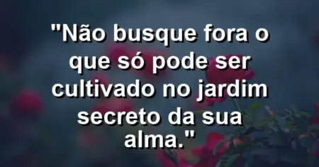 Não busque fora o que só pode ser cultivado no jardim secreto da sua alma.