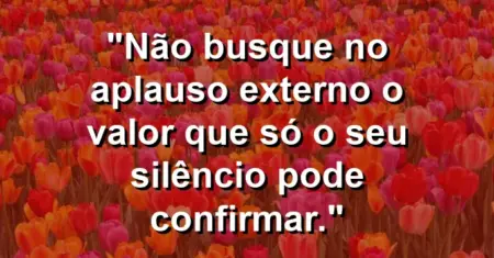 Não busque no aplauso externo o valor que só o seu silêncio pode confirmar.