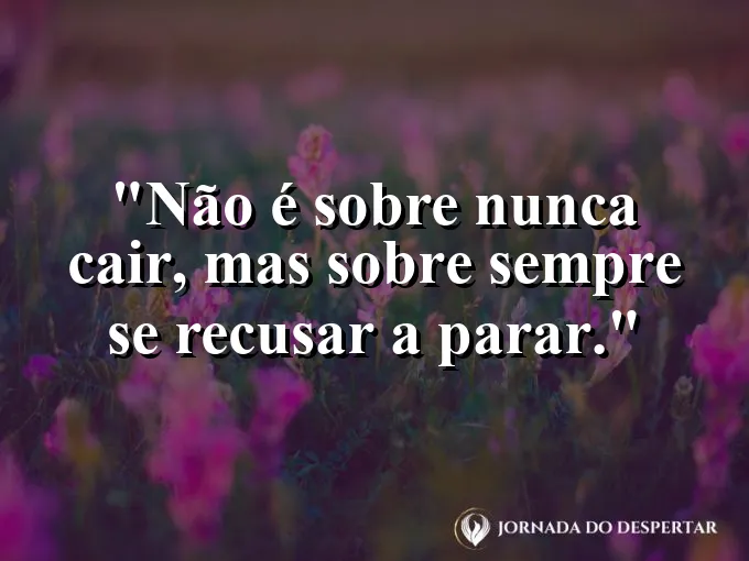 Imagem com frase sobre recusar-se a parar após quedas.