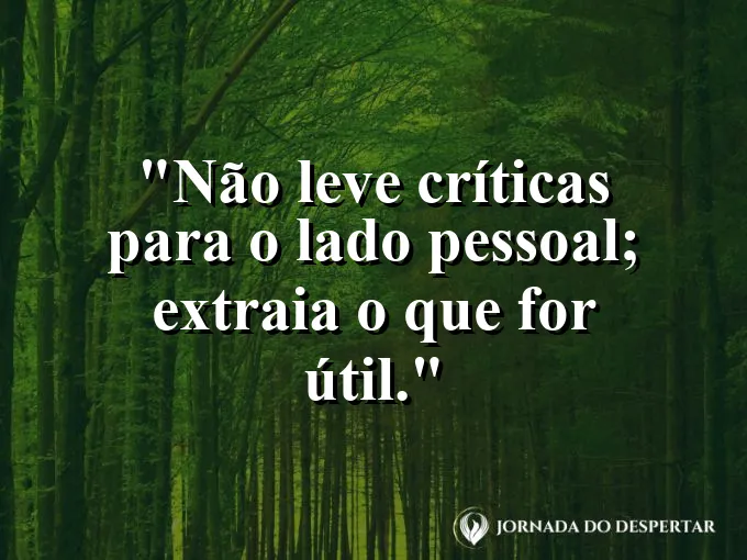 Frase sobre críticas: Não leve críticas para o lado pessoal; extraia o que for útil.