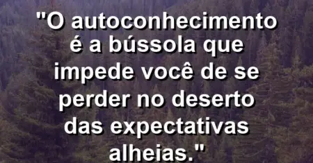 O autoconhecimento é a bússola que impede você de se perder no deserto das expectativas alheias.