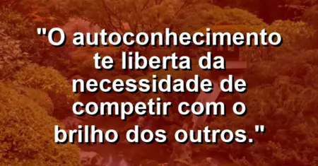 O autoconhecimento te liberta da necessidade de competir com o brilho dos outros.