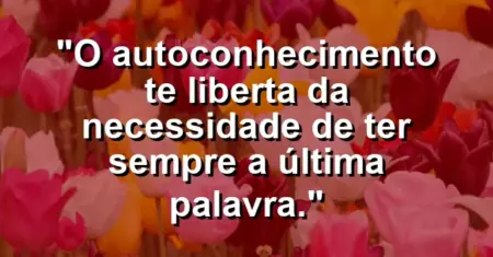 O autoconhecimento te liberta da necessidade de ter sempre a última palavra.