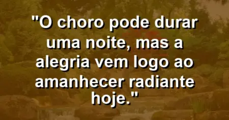 “O choro pode durar uma noite, mas a alegria vem logo ao amanhecer radiante hoje.”