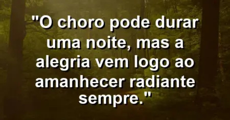“O choro pode durar uma noite, mas a alegria vem logo ao amanhecer radiante sempre.”