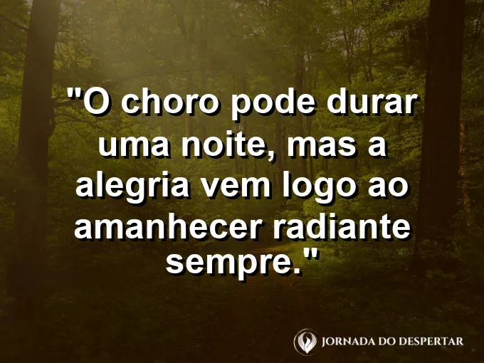 Primeiro raio de sol surgindo atrás das montanhas com frase bíblica sobre a alegria do dia.