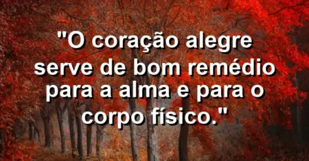 “O coração alegre serve de bom remédio para a alma e para o corpo físico.”