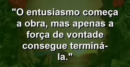 “O entusiasmo começa a obra, mas apenas a força de vontade consegue terminá-la.”
