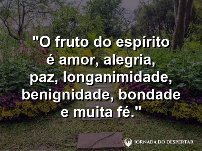 Cesta de frutas variadas em cima de uma mesa rústica com frase sobre o fruto do espírito.