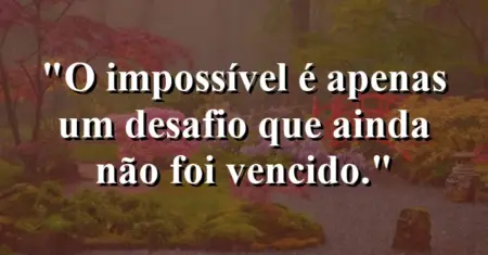 O impossível é apenas um desafio que ainda não foi vencido.