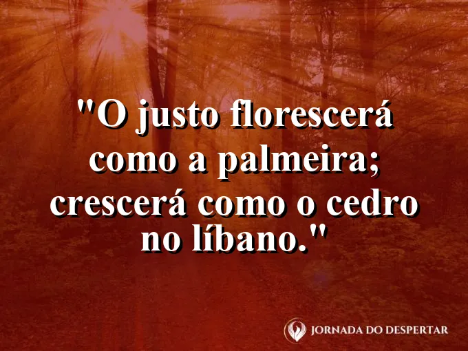 Palmeira alta em meio a um vento forte com frase sobre o florescer do justo.