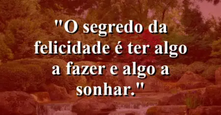 O segredo da felicidade é ter algo a fazer e algo a sonhar.