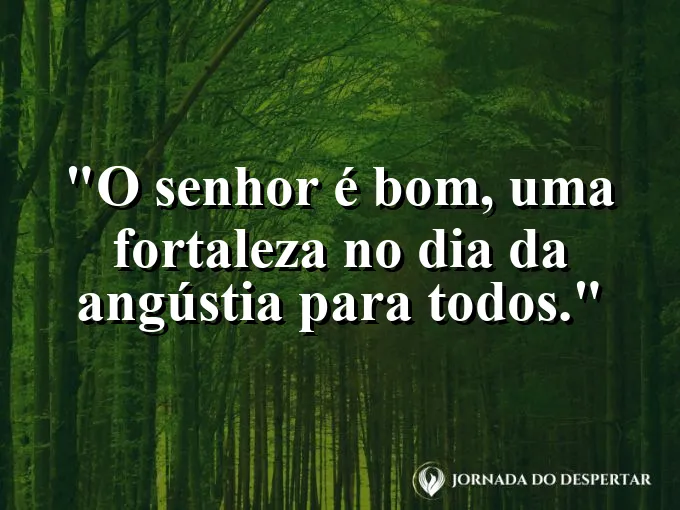 Castelo de pedra firme sob céu tempestuoso com frase de motivação sobre o Senhor ser fortaleza.
