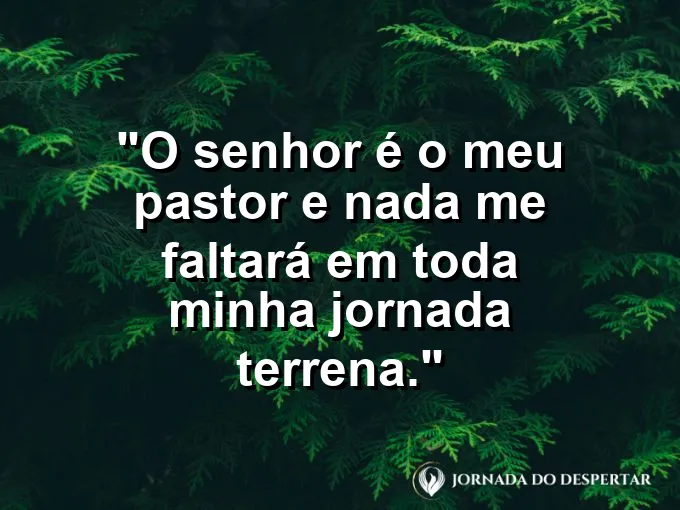 Ovelha descansando em pastos verdes sob a luz do sol com frase do Salmo vinte e três.
