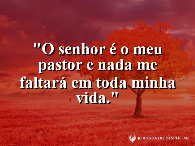Campo verdejante com ovelhas descansando e frase do Salmo 23 sobre provisão.