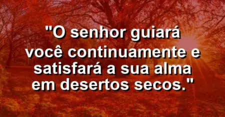 “O Senhor guiará você continuamente e satisfará a sua alma em desertos secos.”