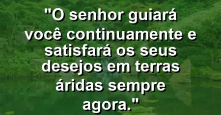 “O Senhor guiará você continuamente e satisfará os seus desejos em terras áridas sempre agora.”