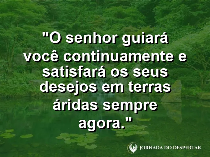 Pegadas na areia do deserto levando a um oásis com frase sobre o guia de Deus.