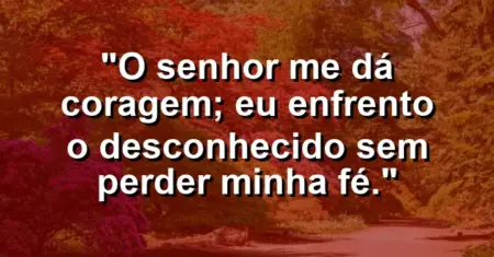 “O Senhor me dá coragem; eu enfrento o desconhecido sem perder minha fé.”