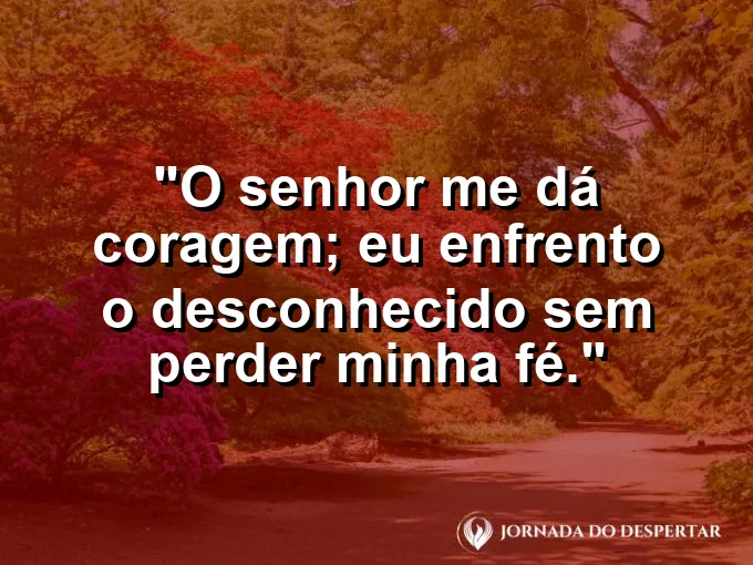 Imagem com a frase: O Senhor me dá coragem; eu enfrento o desconhecido sem perder minha fé.