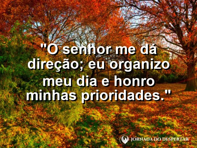 Imagem com a frase: O Senhor me dá direção; eu organizo meu dia e honro minhas prioridades.