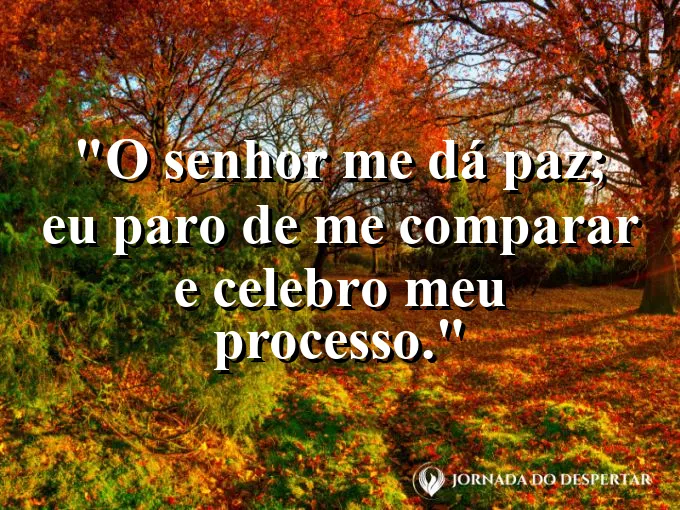 Imagem com a frase: O Senhor me dá paz; eu paro de me comparar e celebro meu processo.