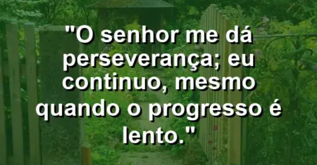 “O Senhor me dá perseverança; eu continuo, mesmo quando o progresso é lento.”