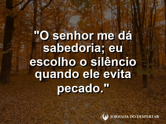 Imagem com a frase: O Senhor me dá sabedoria; eu escolho o silêncio quando ele evita pecado.