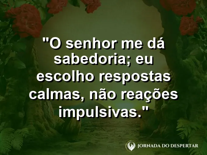Imagem com a frase: O Senhor me dá sabedoria; eu escolho respostas calmas, não reações impulsivas.
