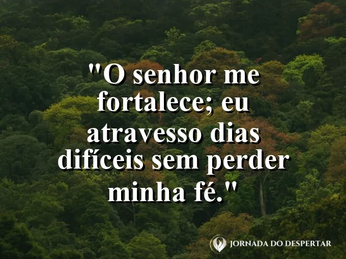 Imagem com a frase: O Senhor me fortalece; eu atravesso dias difíceis sem perder minha fé.