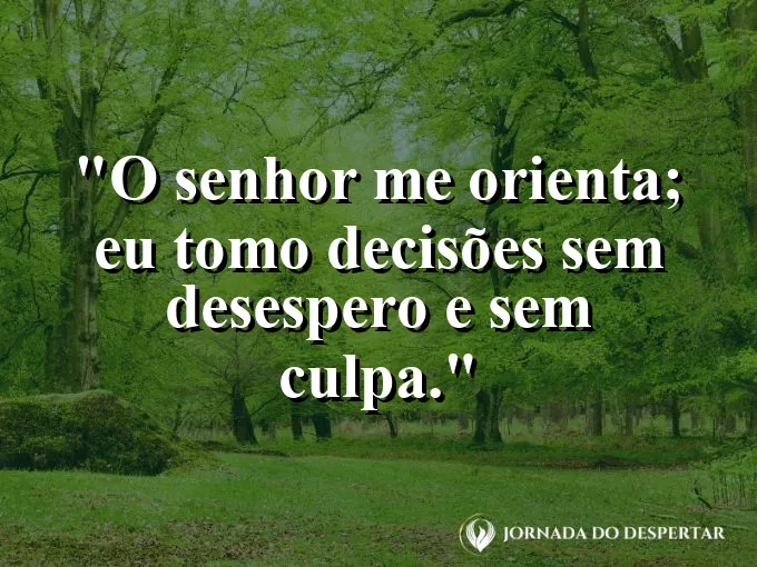 Imagem com a frase: O Senhor me orienta; eu tomo decisões sem desespero e sem culpa.