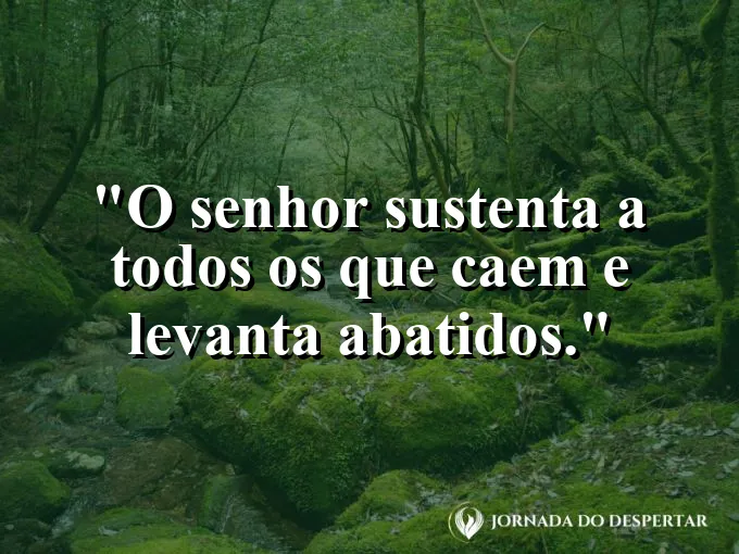 Mão de luz levantando uma pessoa sentada no chão com frase sobre o sustento do Senhor.