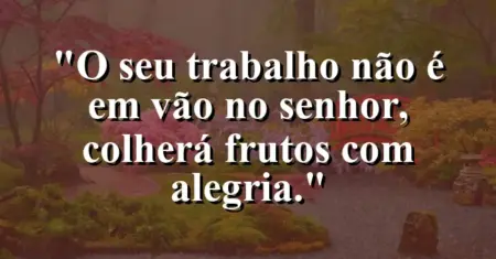 “O seu trabalho não é em vão no Senhor, colherá frutos com alegria.”